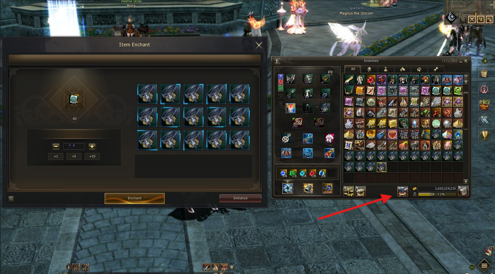 No seu inventario tem disponivél uma opção para abrir a janela de multi-enchant items que lhe permite enchantar até 15 items de uma unica vez, facilitando o seu progresso.